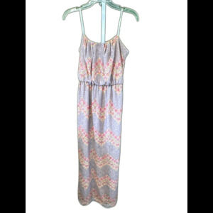 City Triagles Long Beige Elastic Waist Long Dress ~ Sz L ~ Spaghetti Strap